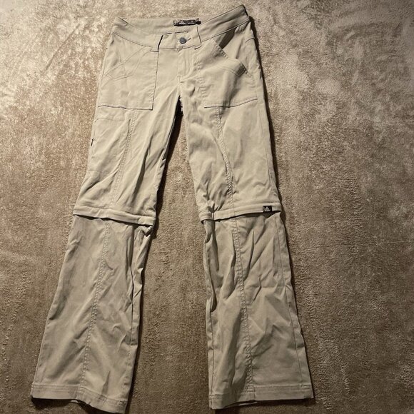Prana Pants Womens 0 short inseam Tan Outdoor Hiking Stretch Monarch Convertible - Picture 1 of 11
